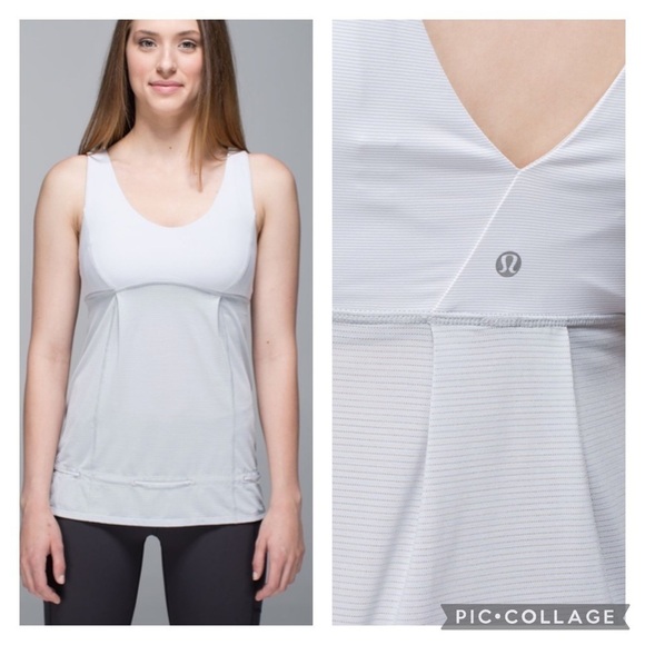 Lululemon Hustle & Bustle TankHeathered Lt Grey / Wee Stripe White Silver Spoon - Picture 6 of 6